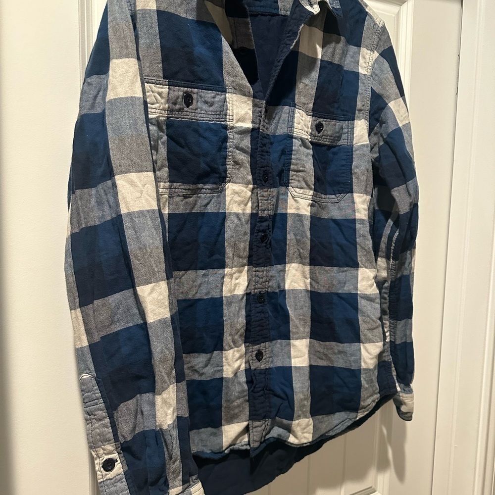 J.Crew Mens Authentic Workwear Dress Shirt Medium Blue Plaid Front Pocket Cotton - Picture 2 of 12